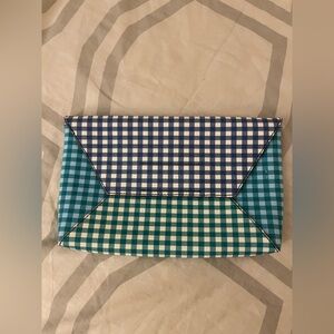 J. Crew Multicolor Blue and Green Gingham Clutch